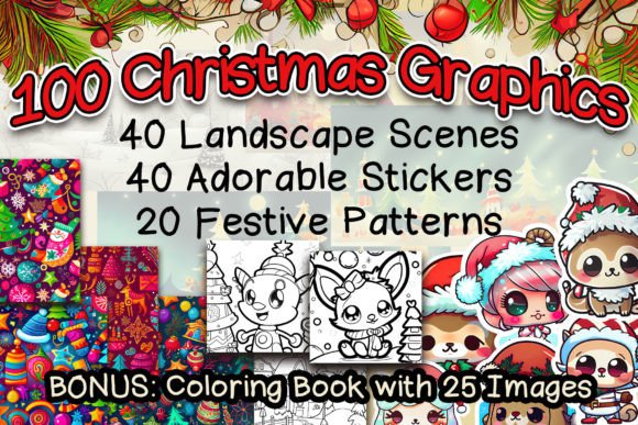 100 Christmas Graphics Coloring Book for Illustrations