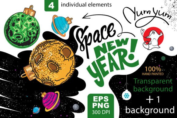 A Set of Christmas Toys in Space Style Illustrations
