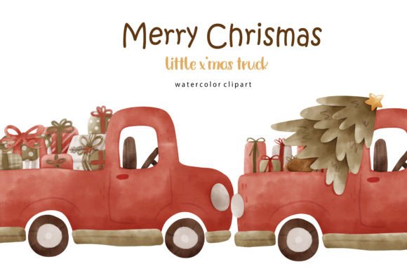 Boho Christmas Trucks Watercolor Clipart for Creative Projects
