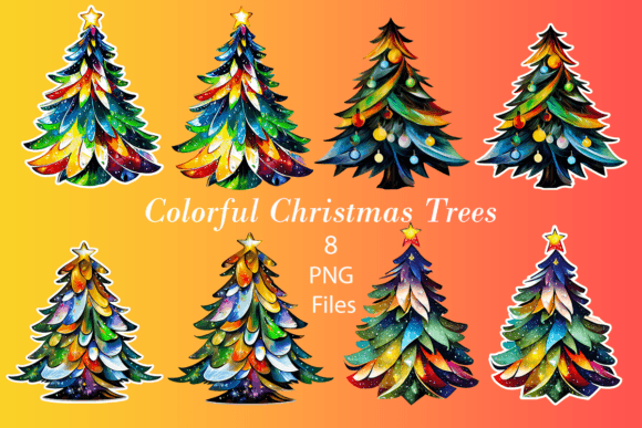 Bright Colorful Christmas Trees Set Illustrations