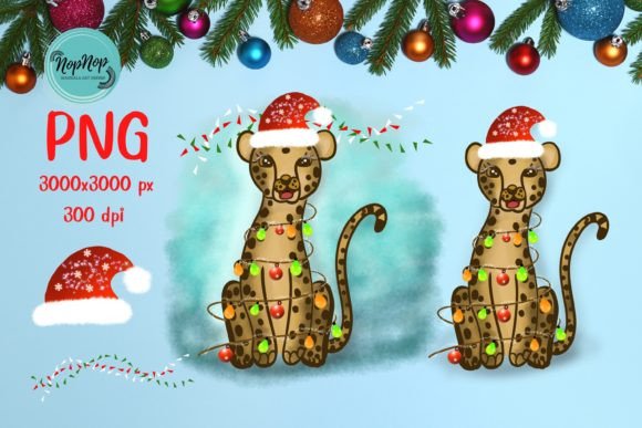 Cheetah on Christmas Illustration for Crafting