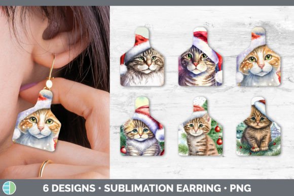 Christmas Cat Cow Tag Earring Sublimat Illustrations