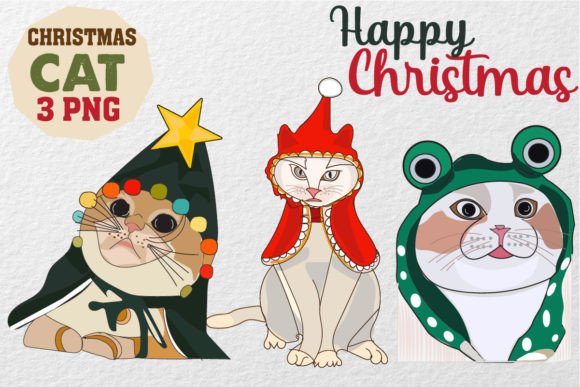 Christmas Cat PNG Bundle Illustrations for Handmade Creations