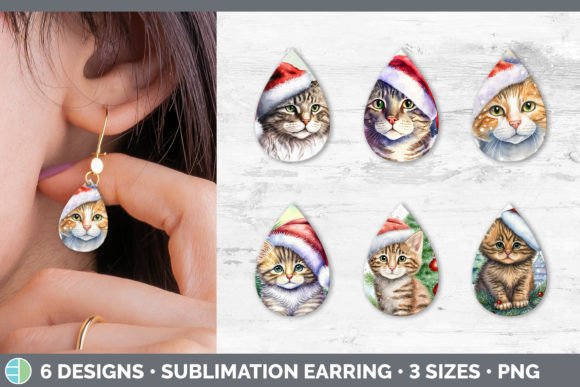 Christmas Cat Teardrop Earring Sublima Illustrations