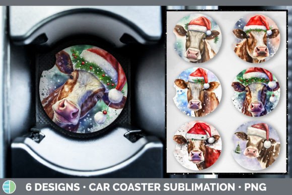 Christmas Cow Car Coaster Sublimation Illustrations