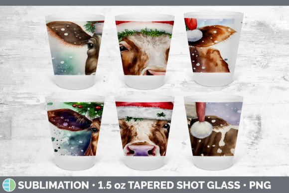 Christmas Cow Shot Glass Sublimation S Illustrations