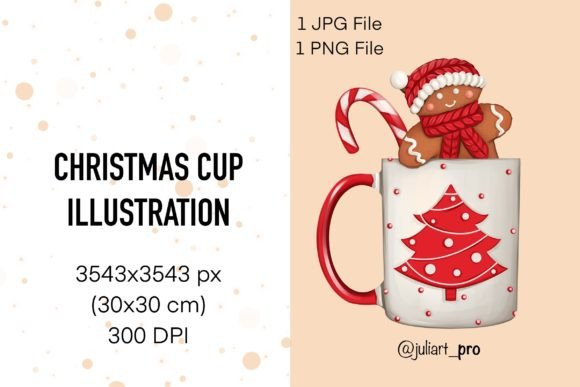 Christmas Cup, Gingerbread Cookie Illustration for Digital Products