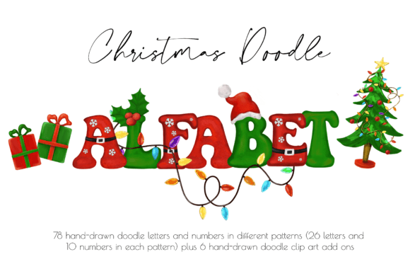 Christmas Doodle Alphabet Numbers - Festive Illustrations for Crafting