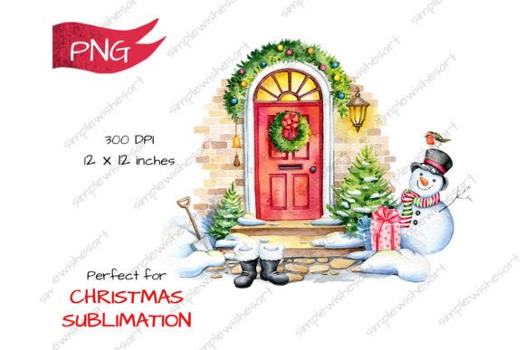 Christmas Doorway Illustration for Holiday Content