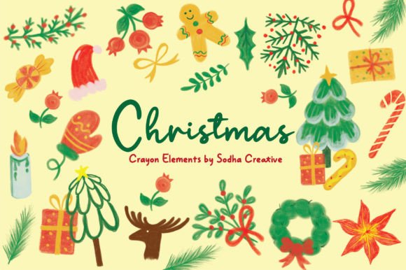 Christmas Elements Crayon Set Illustrations