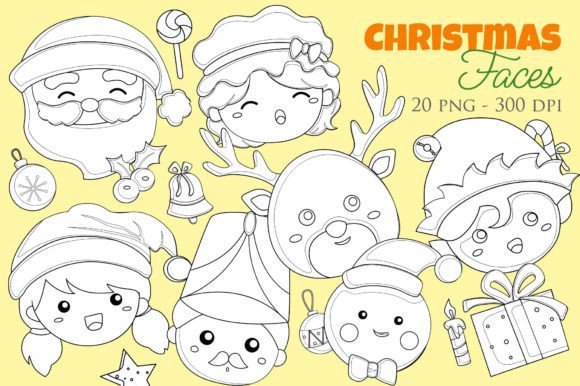 Christmas Faces Snowman Digital Stamp Illustrations
