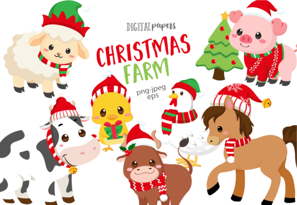 Christmas Farm Illustrations for Seasonal Design Projects