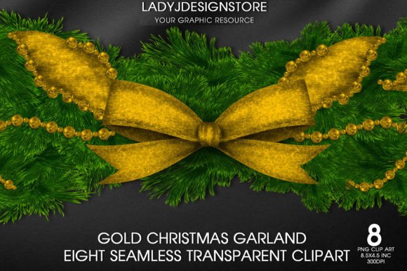 Christmas Garland with Gold Bows Illustrations