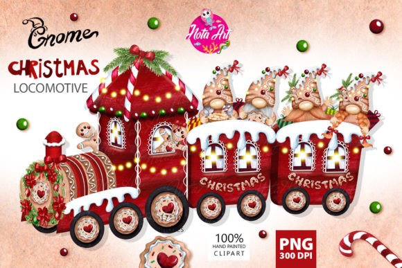 Christmas Gingerbread Train with Dwarfs Illustrations