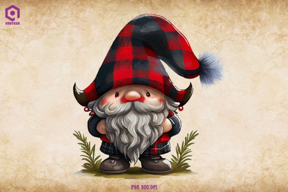 Christmas Gnome Buffalo Plaid Hat Illustration