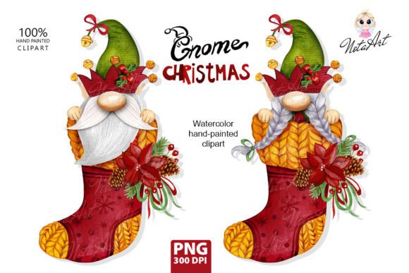 Christmas Gnome in a Sock Illustration for Holiday Content