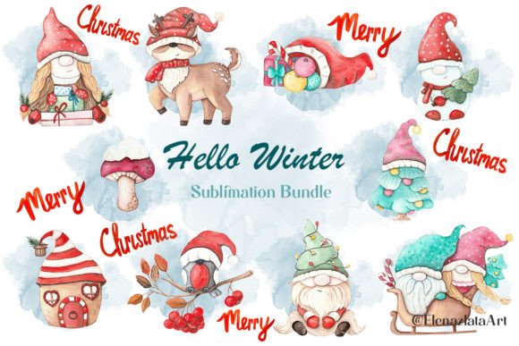 Christmas Gnomes Winter Sublimation Illustrations