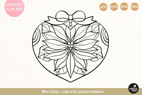 Christmas Heart Ornament Line Art for Illustrations