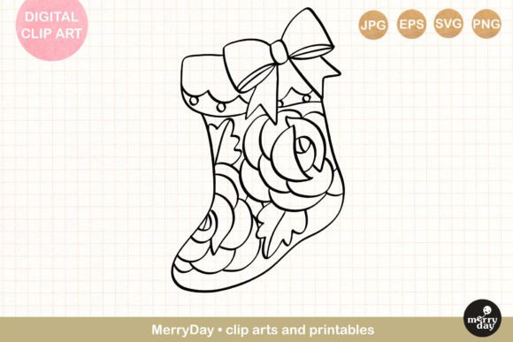 Christmas Stocking Ornament Line Art Illustrations