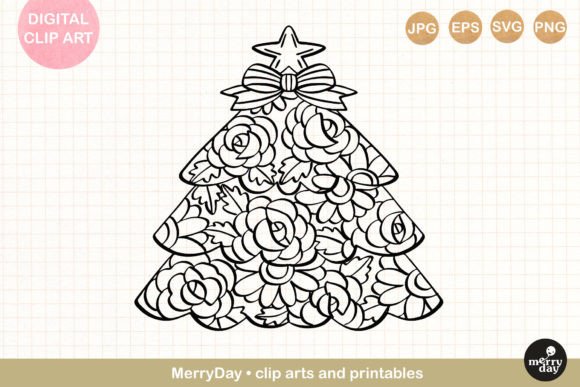 Christmas Tree Ornament Line Art Illustrations