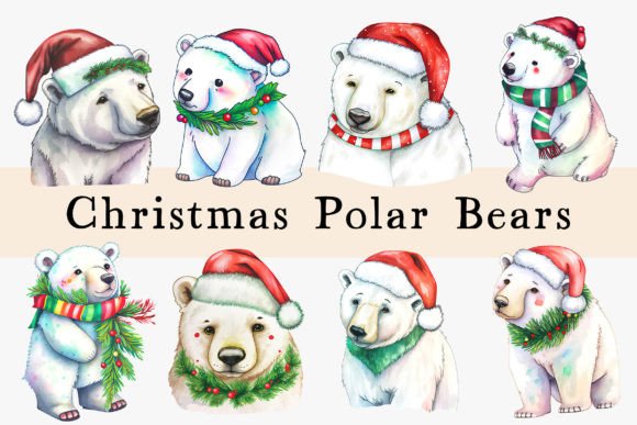 Christmas Watercolor Polar Bear Illustration