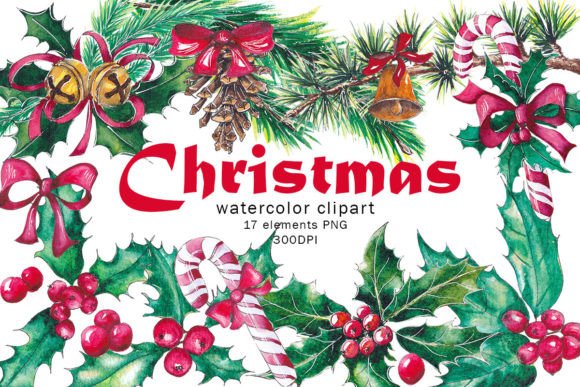Classic Christmas Watercolor Clipart for Blog and Website Design
