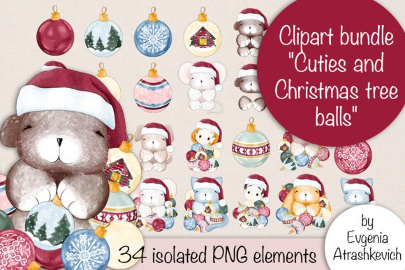 Clipart Bundle Cutie and Christmas Balls for Illustrations