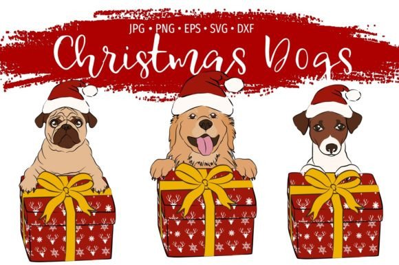 Cute Christmas Dogs with Gifts Embroidery