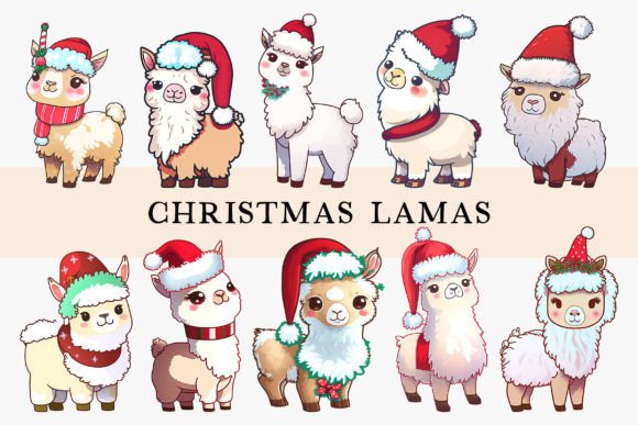 Cute Christmas Lamas Illustrations