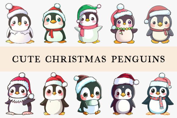 Cute Christmas Penguins Illustrations for Local Business Branding