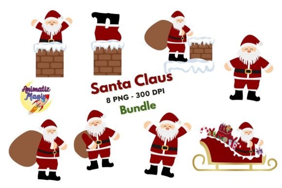 Cute Christmas Santa Claus Clipart Bundl for Festive Illustrations