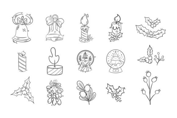 Flower Winter with Christmas Icons Illustrations