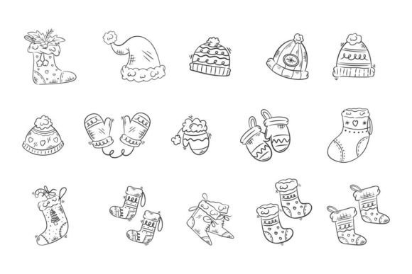 Gloves and Sock for Christmas Hand Drawn Illustrations