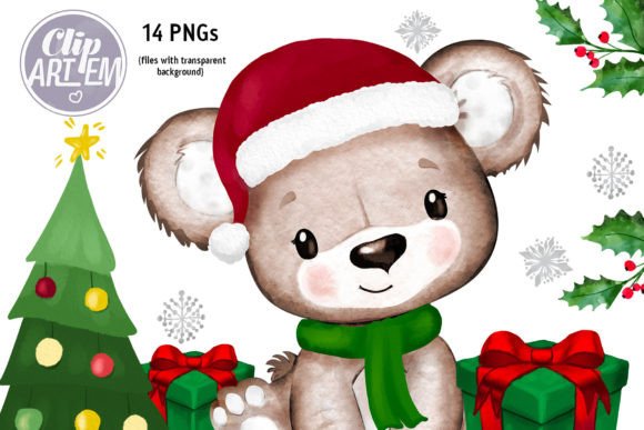 Happy Christmas Boy Bear Clip Art Bundle for Website and Editorial Design