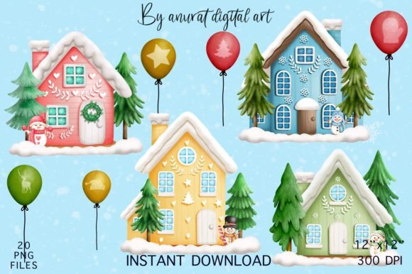 Houses Christmas Illustration for Branding and Packaging