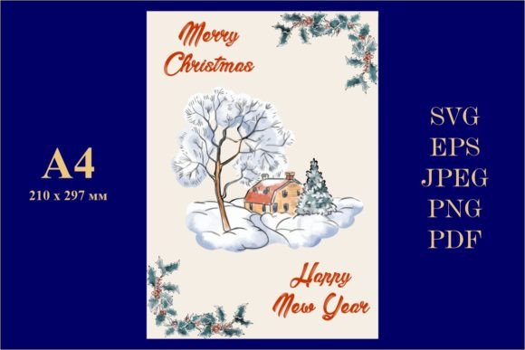 Merry Christmas Clipart Card Wreath 8 Illustrations