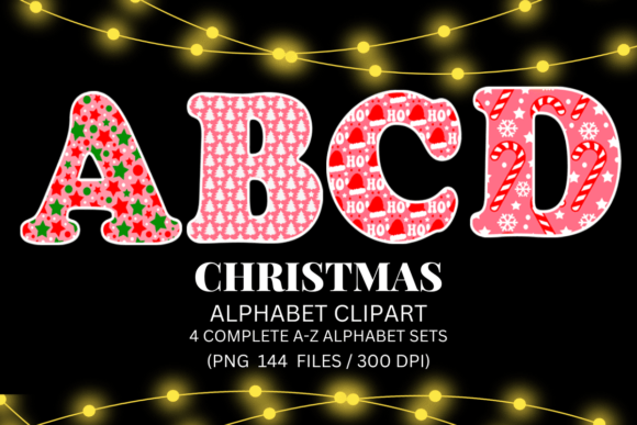 Pink Christmas Alphabet Letters Illustrations