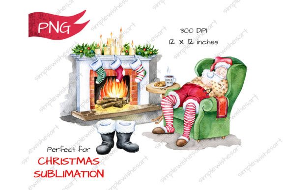 Santa Claus Napping by the Fireplace