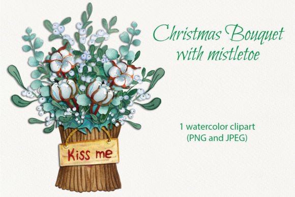 Watercolor Christmas Mistletoes Bouquet Illustrations