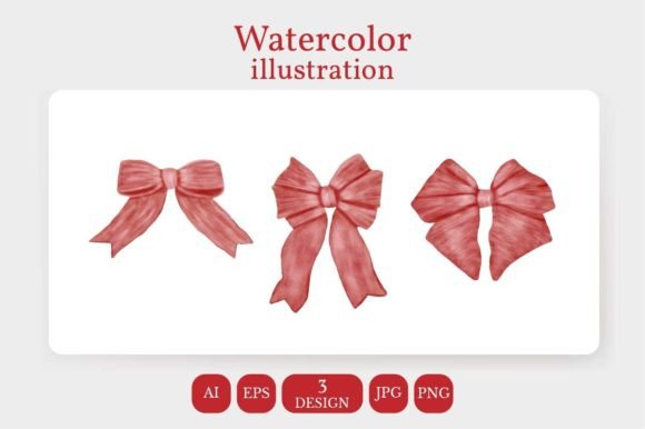 Watercolor Christmas Ribbon Illustrations